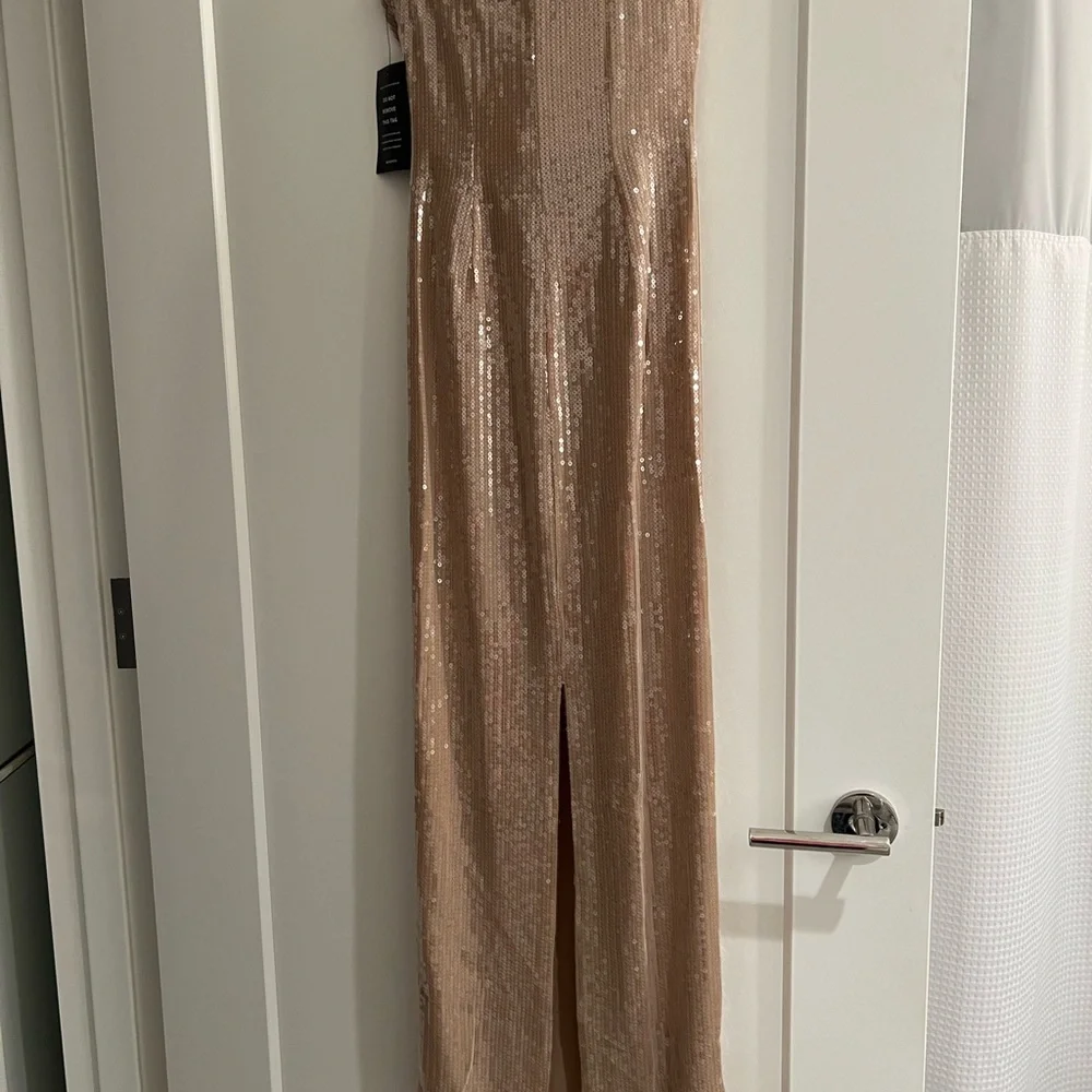 Elegant Sequin Gown in Champagne - Picture 2 of 5